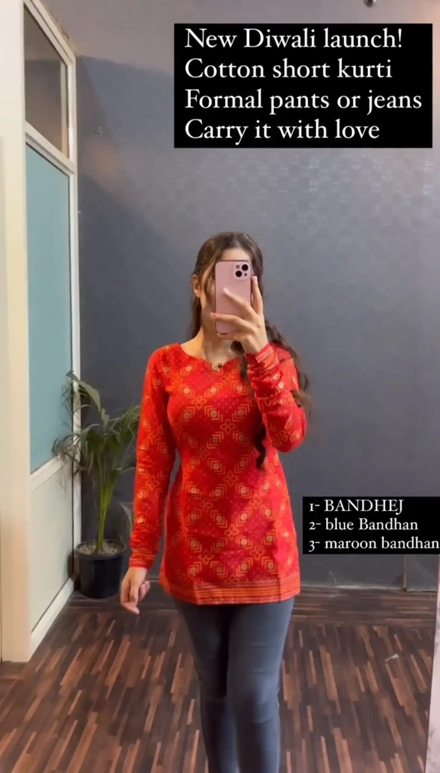 Samvrita Red Bandhani Printed Rayon Cotton Full Sleeve Top.png